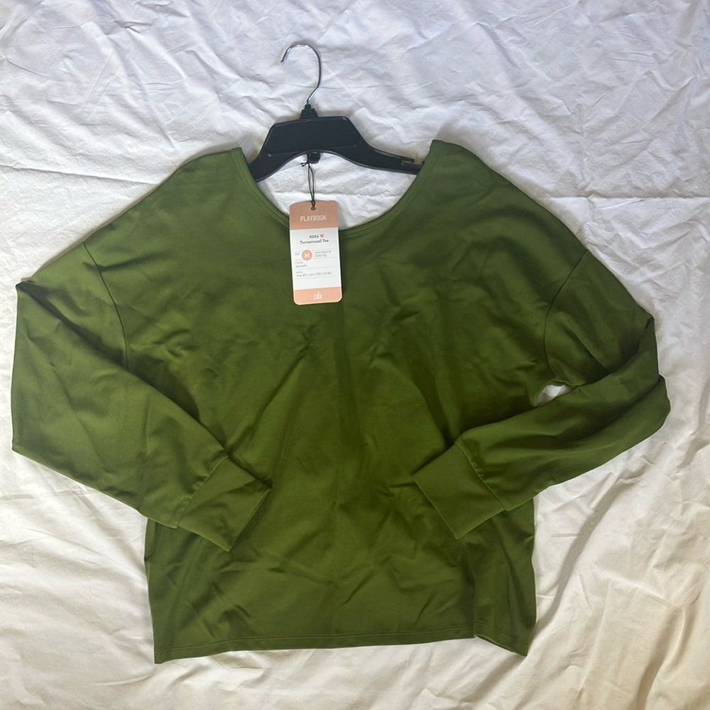 CAbi Turnaround Tee - Green Long Sleeve Reversible Tee - #6334